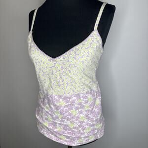 Avenue Body Womens M Ditsy Floral Cami Tank Top V Neck Fairy Multicolor Flower